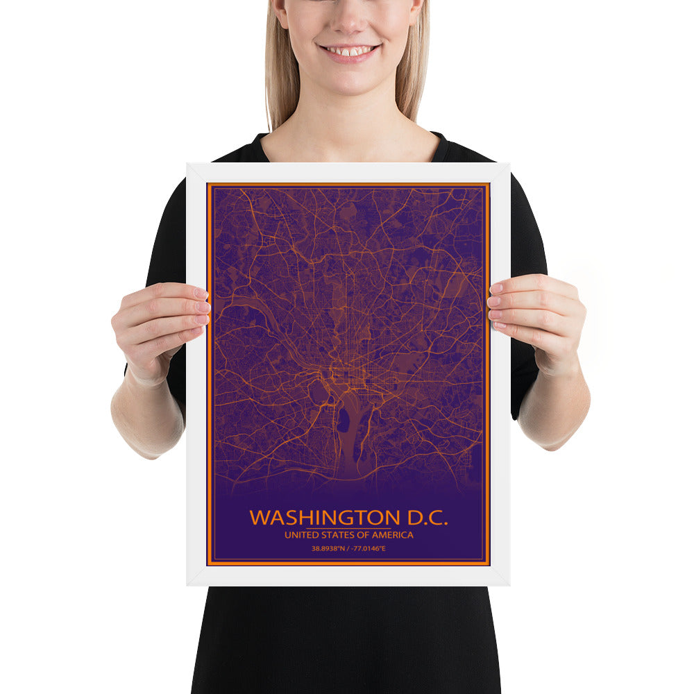 Washington, D.C. Purple and Orange Framed Map