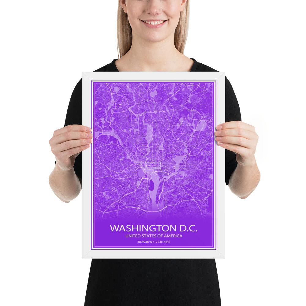 Washington, D.C. Purple and White Framed Map