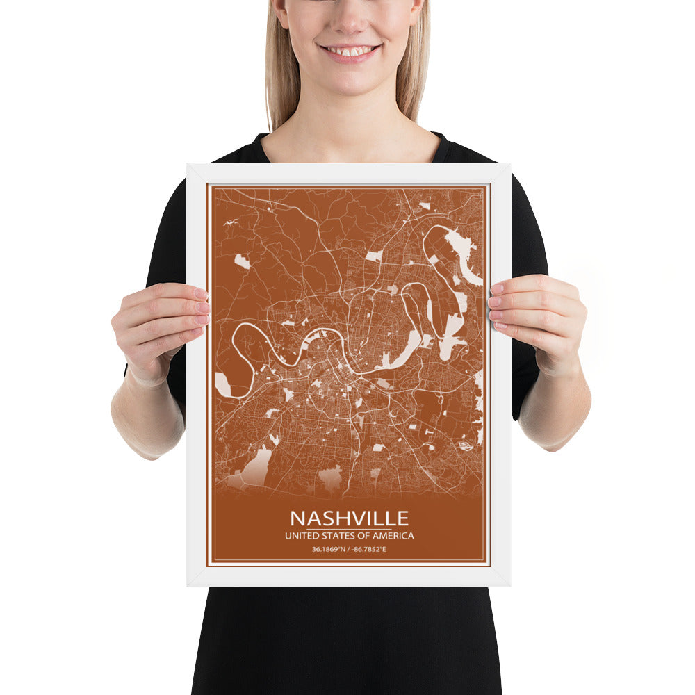 Nashville Brown and White Framed Map