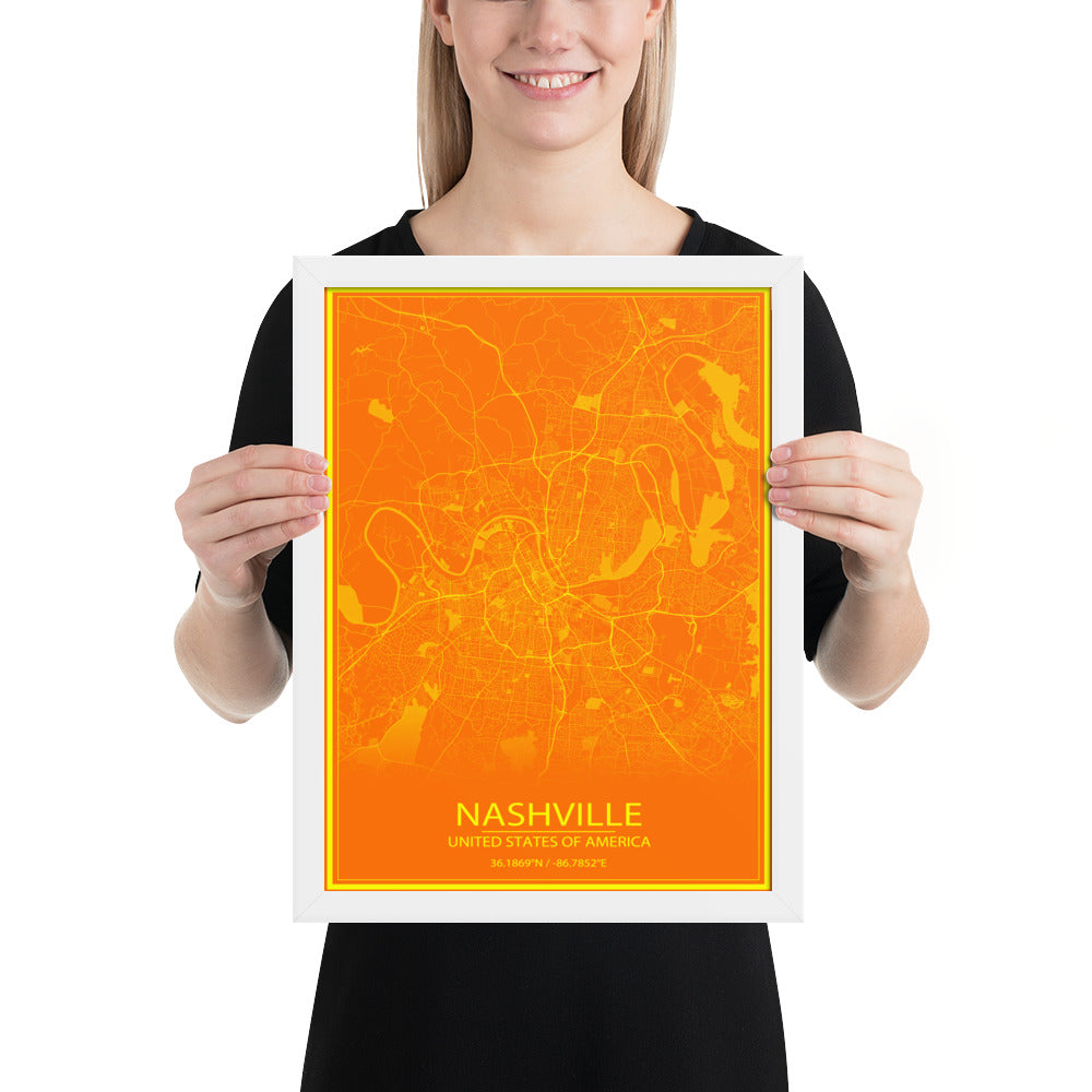 Nashville Orange and Yellow Framed Map