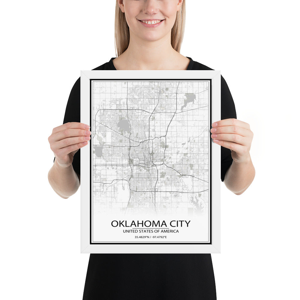 Oklahoma City White Framed Map