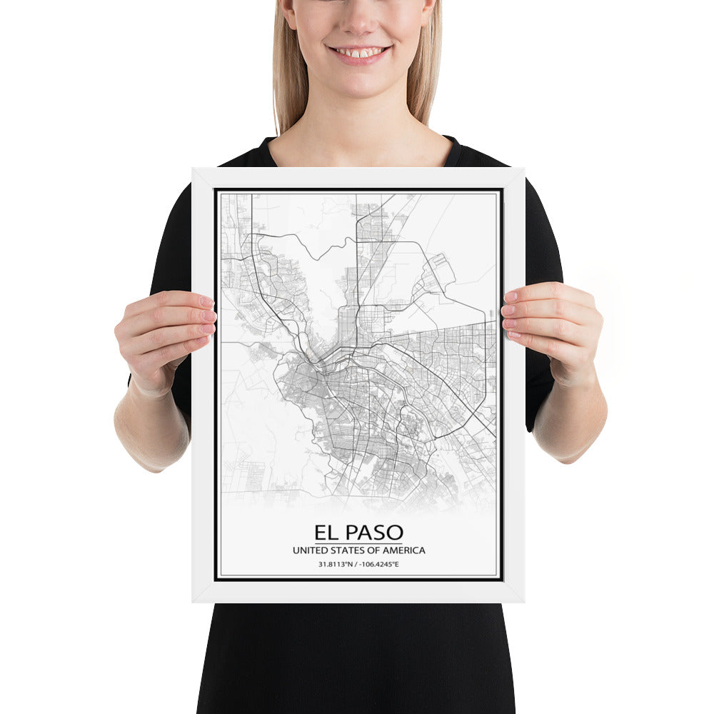 El Paso White Framed Map