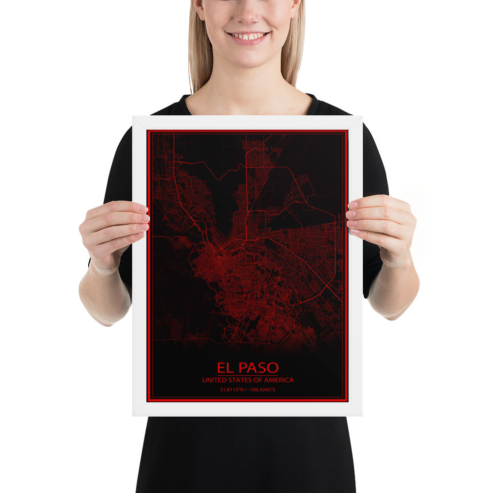 El Paso Black and Red Framed Map