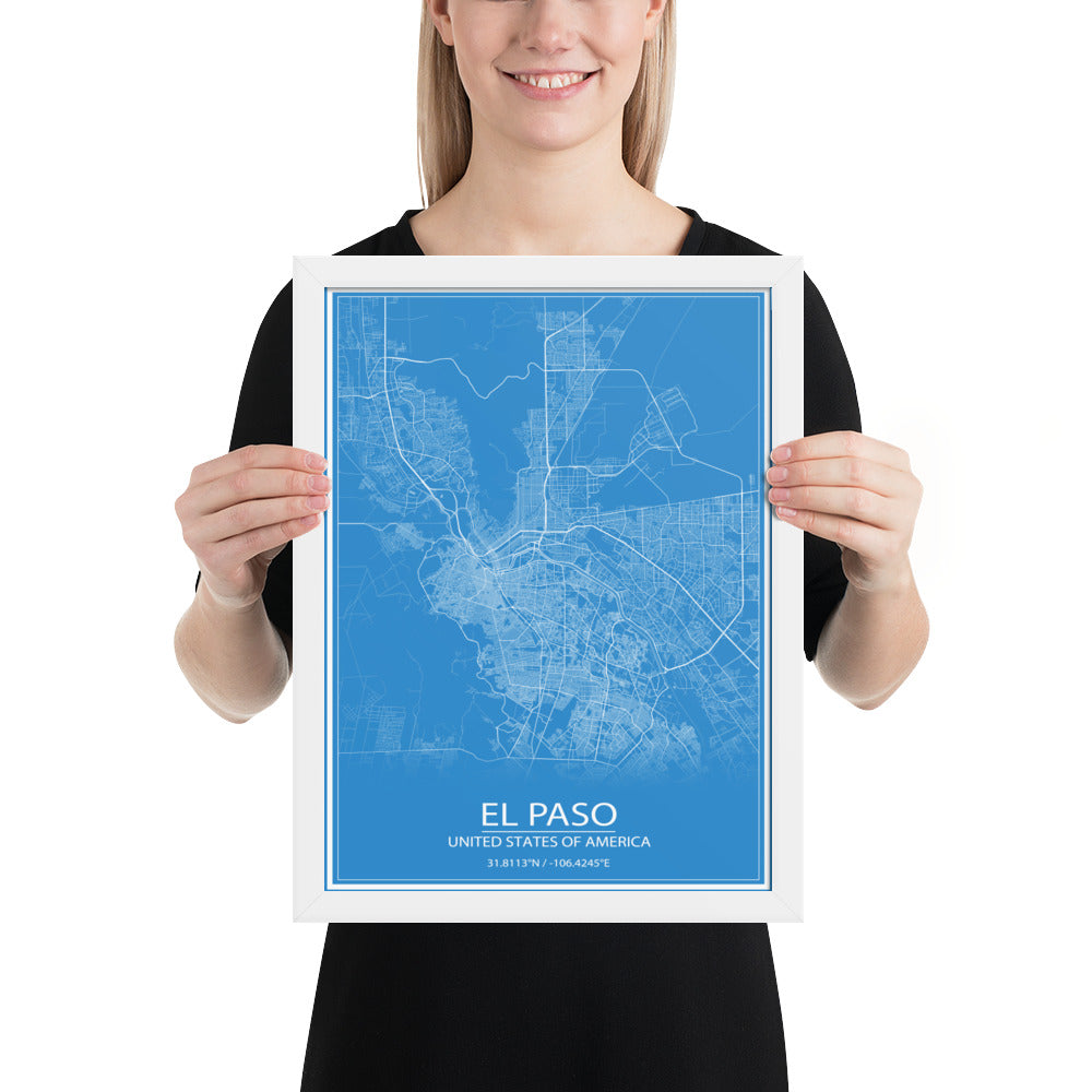 El Paso Blue and White Framed Map