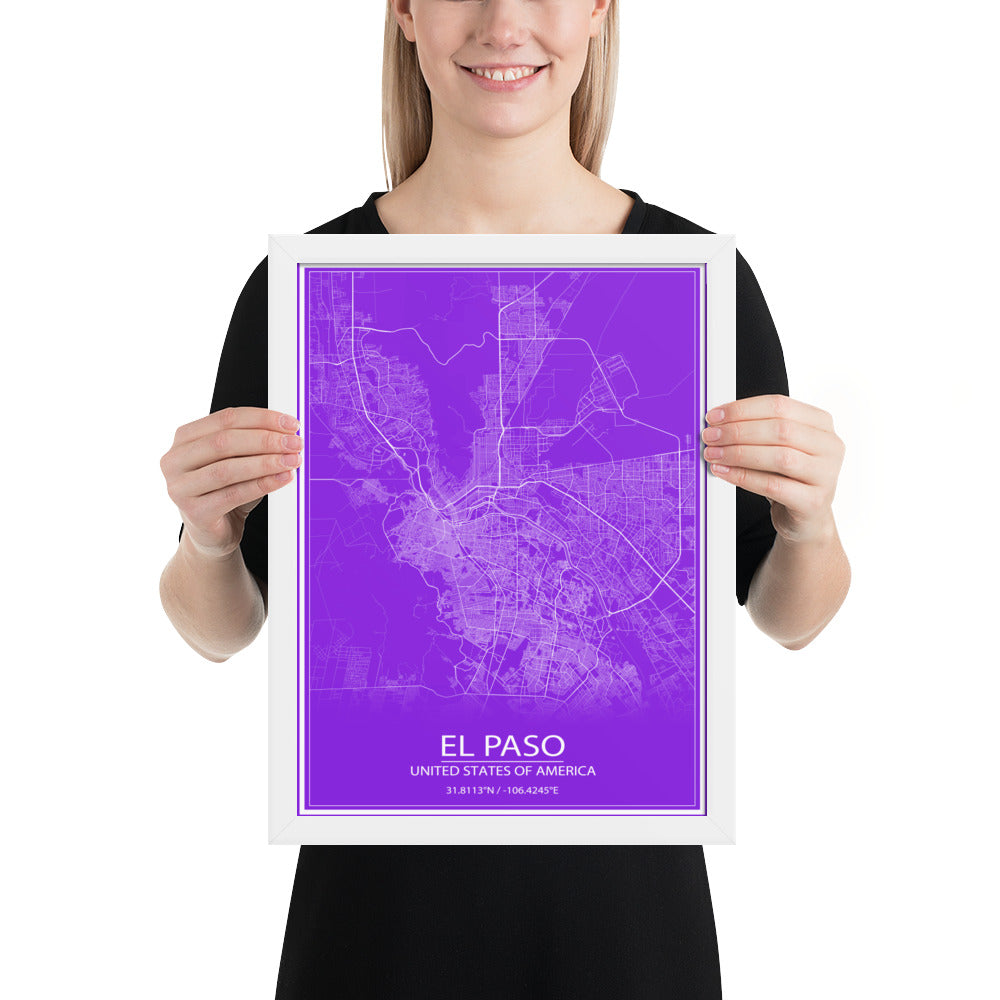 El Paso Purple and White Framed Map