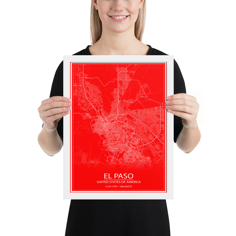 El Paso Red and White Framed Map