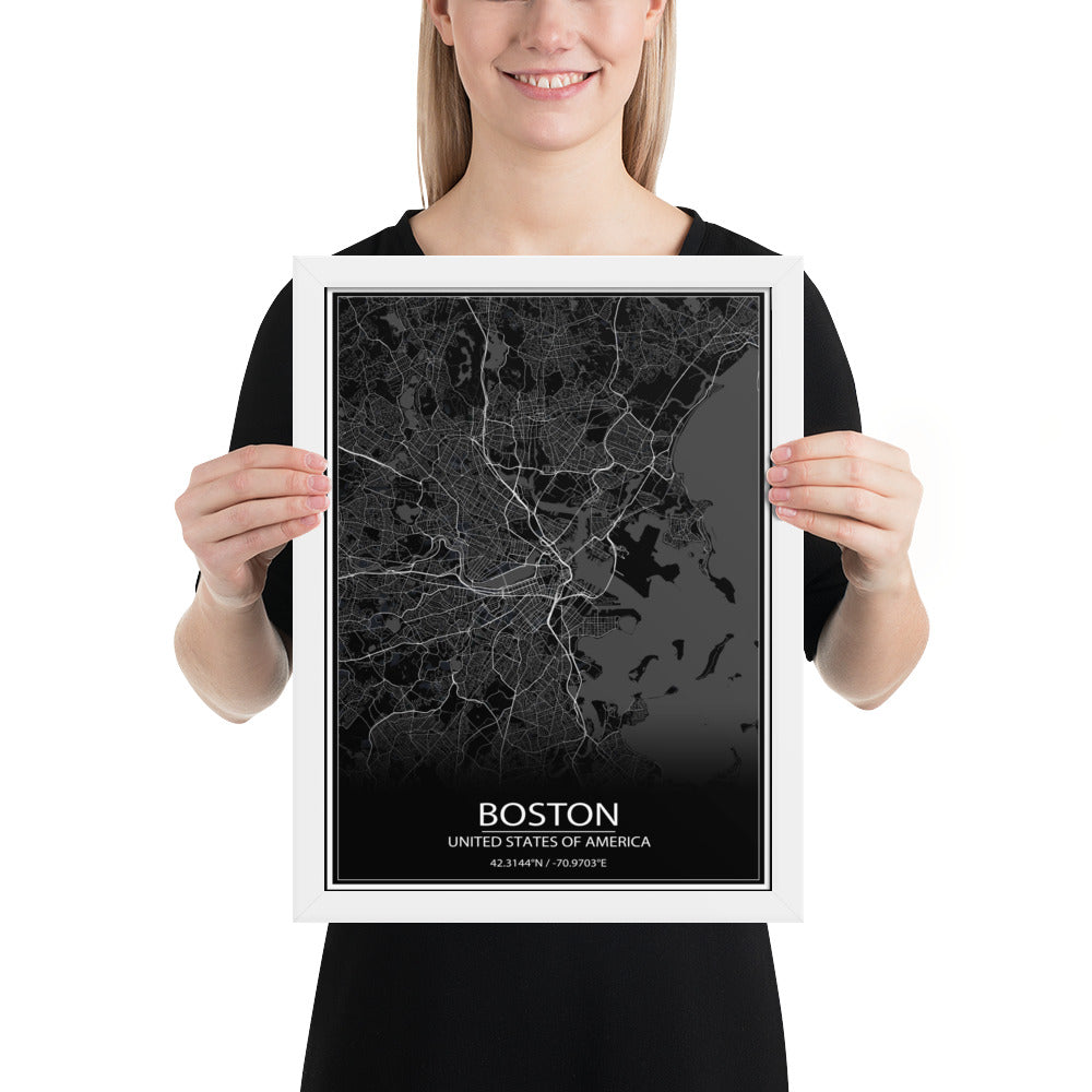 Boston Black Framed Map