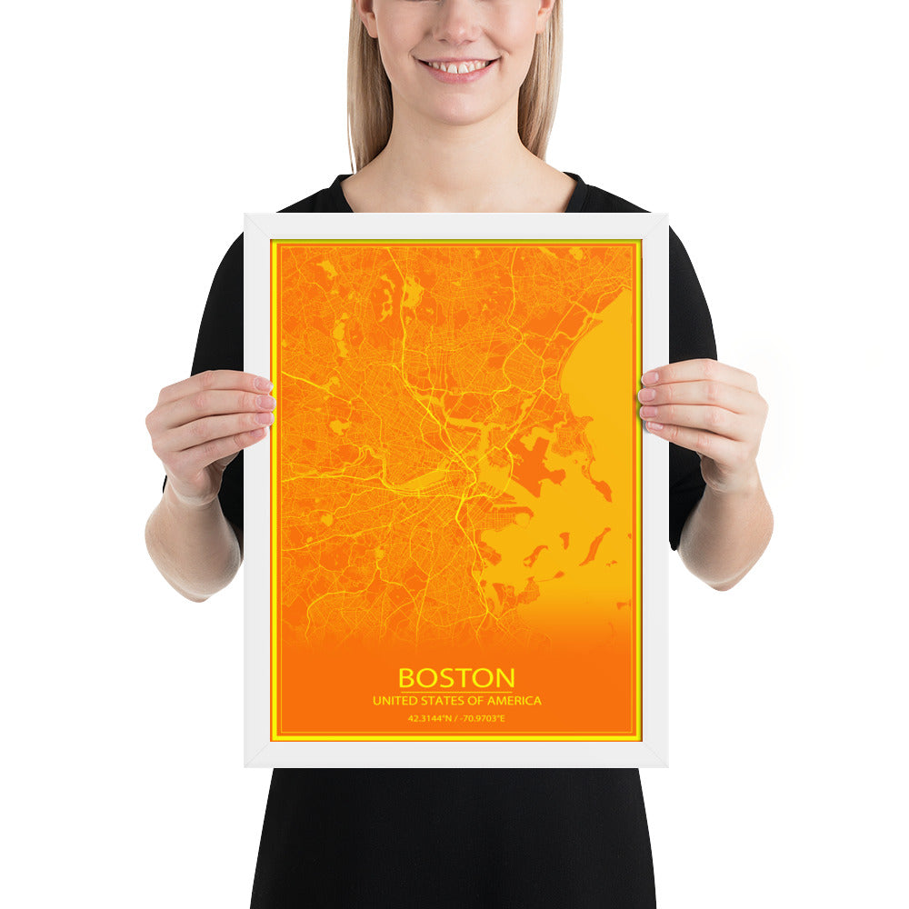 Boston Orange and Yellow Framed Map