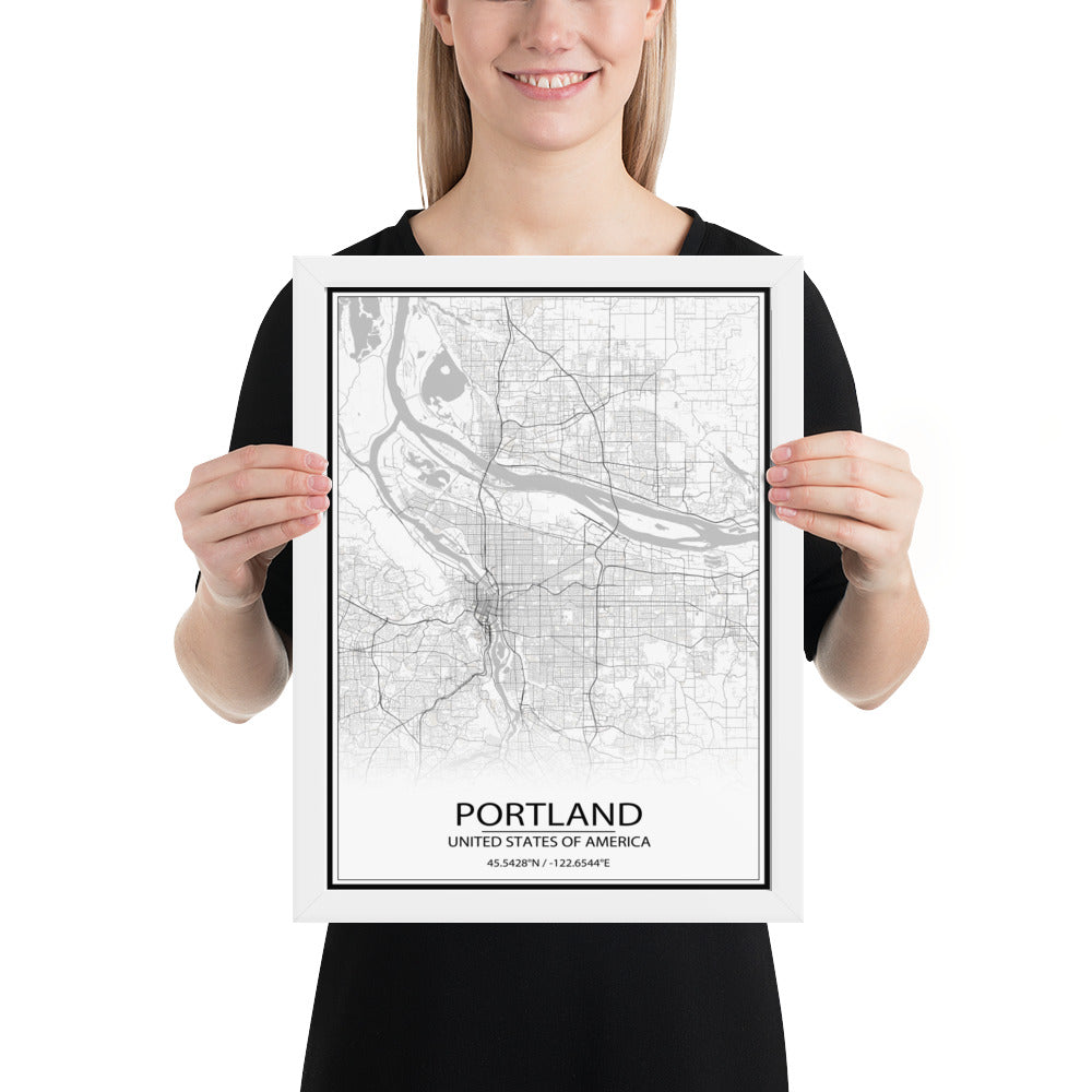 Portland White Framed Map