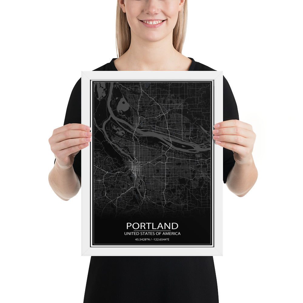 Portland Black Framed Map