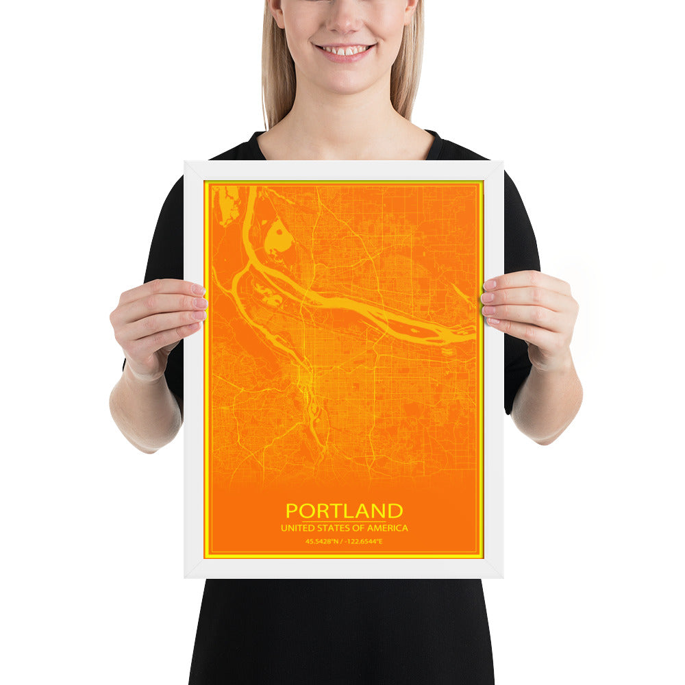 Portland Orange and Yellow Framed Map