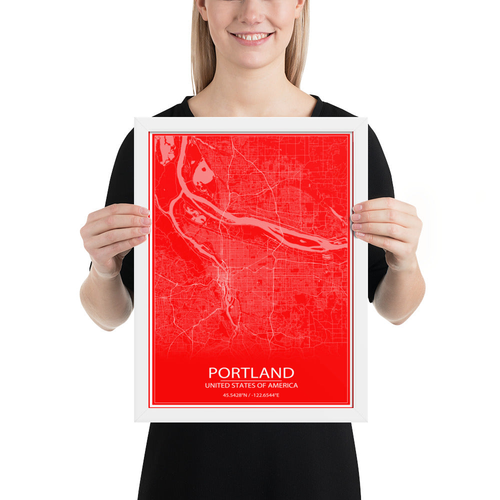 Portland Red and White Framed Map