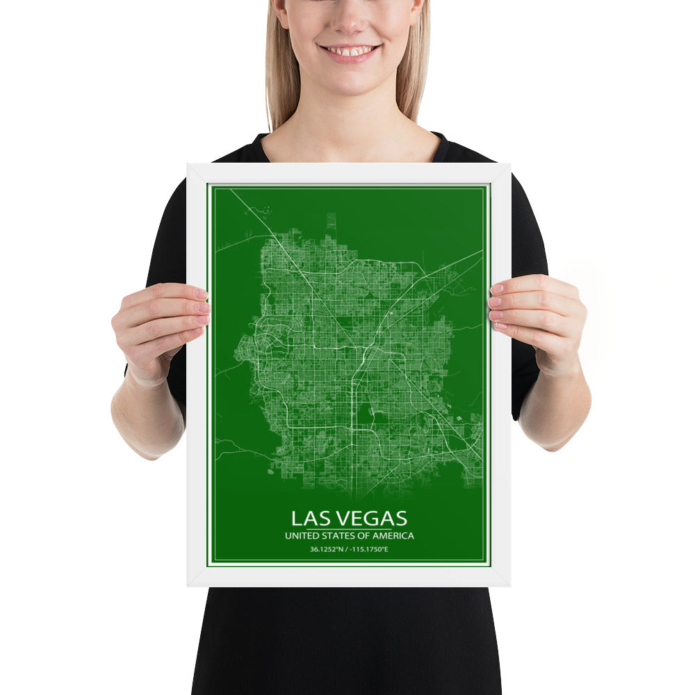 Las Vegas Green and White Framed Map