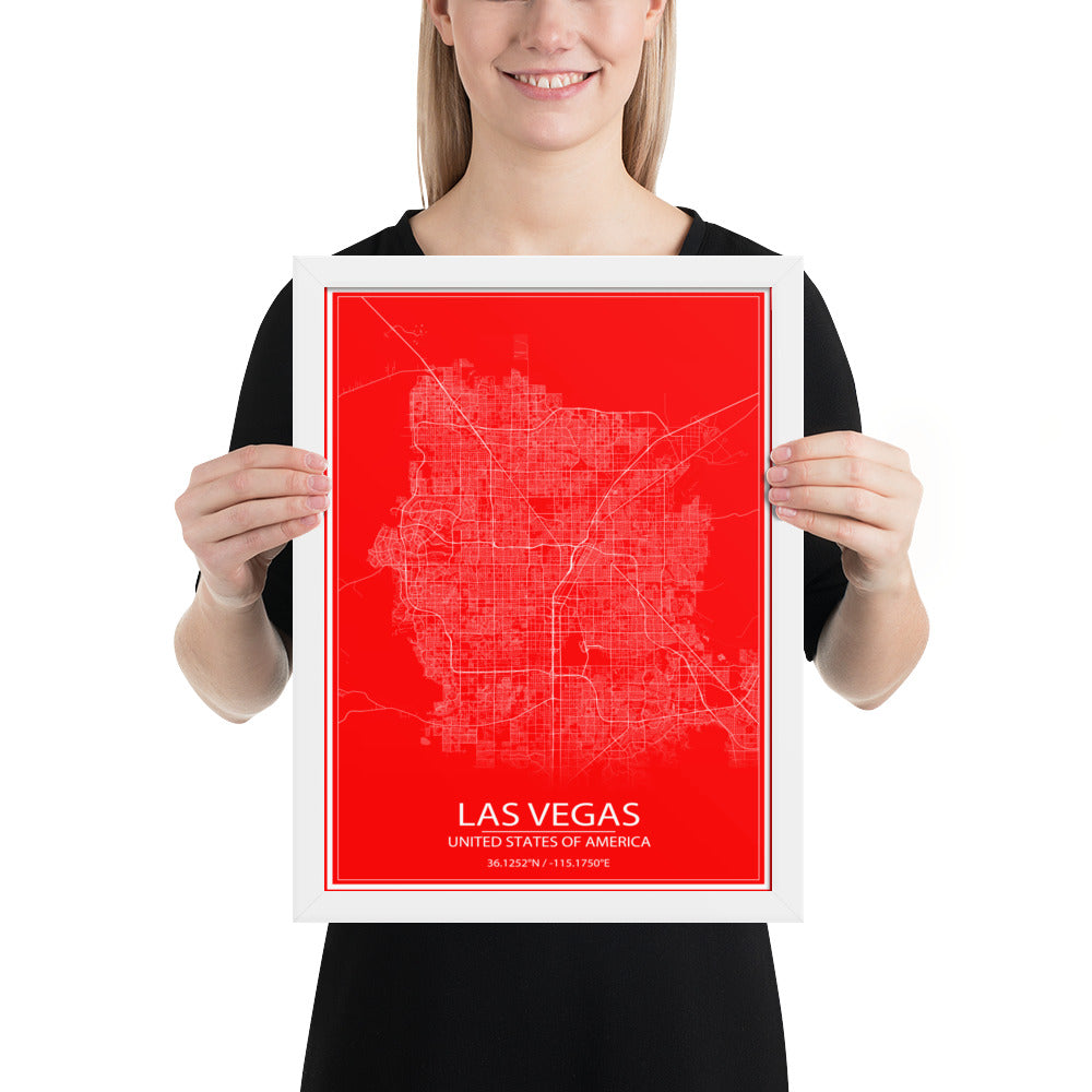 Las Vegas Red and White Framed Map