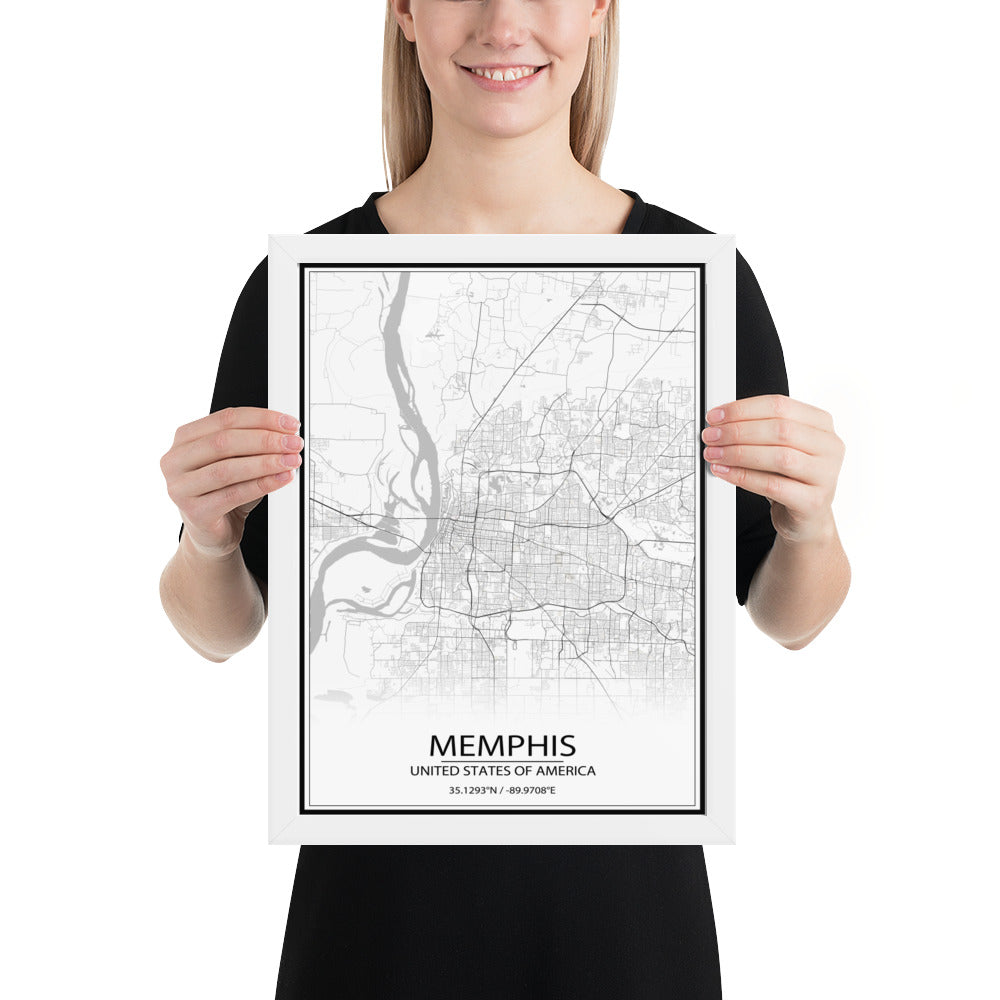 Memphis White Framed Map