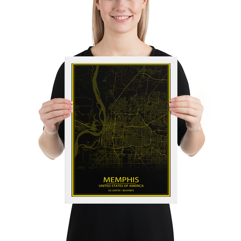 Memphis Black and Yellow Framed Map