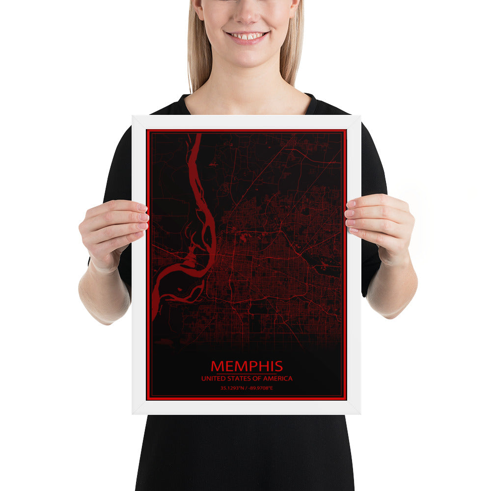 Memphis Black and Red Framed Map