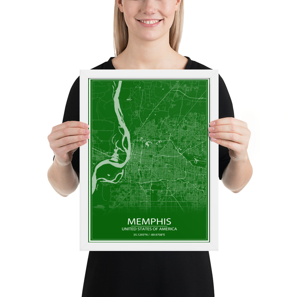 Memphis Green and White Framed Map