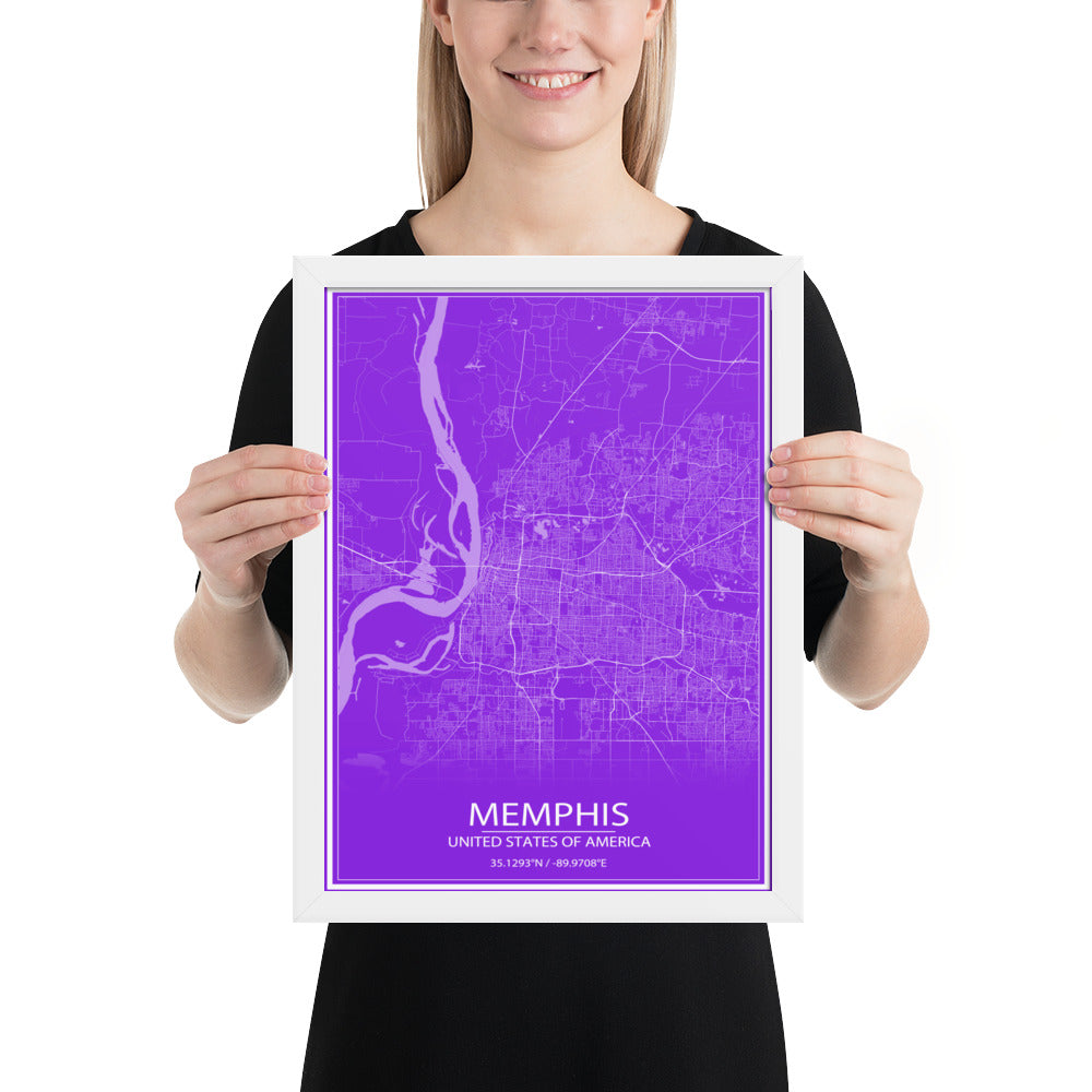 Memphis Purple and White Framed Map