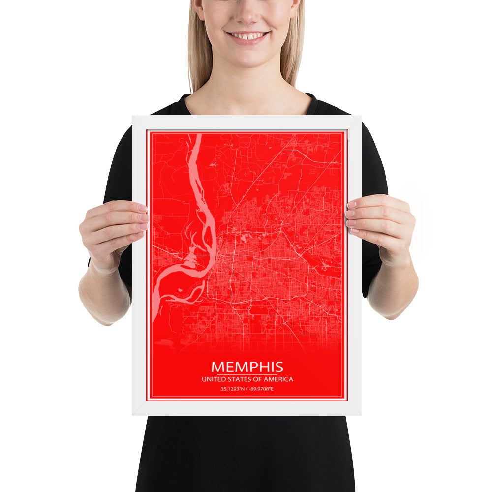 Memphis Red and White Framed Map