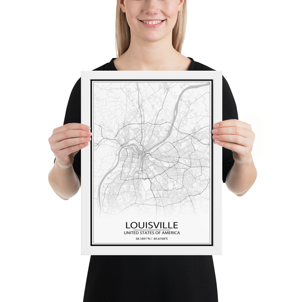 Louisville White Framed Map