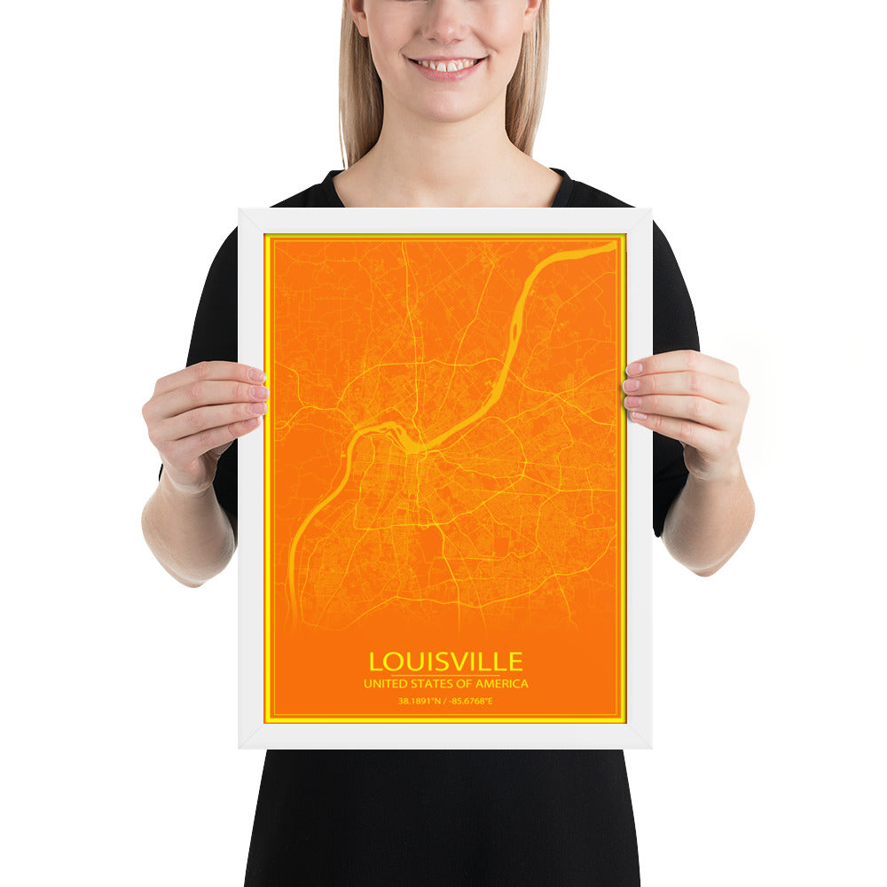 Louisville Orange and Yellow Framed Map