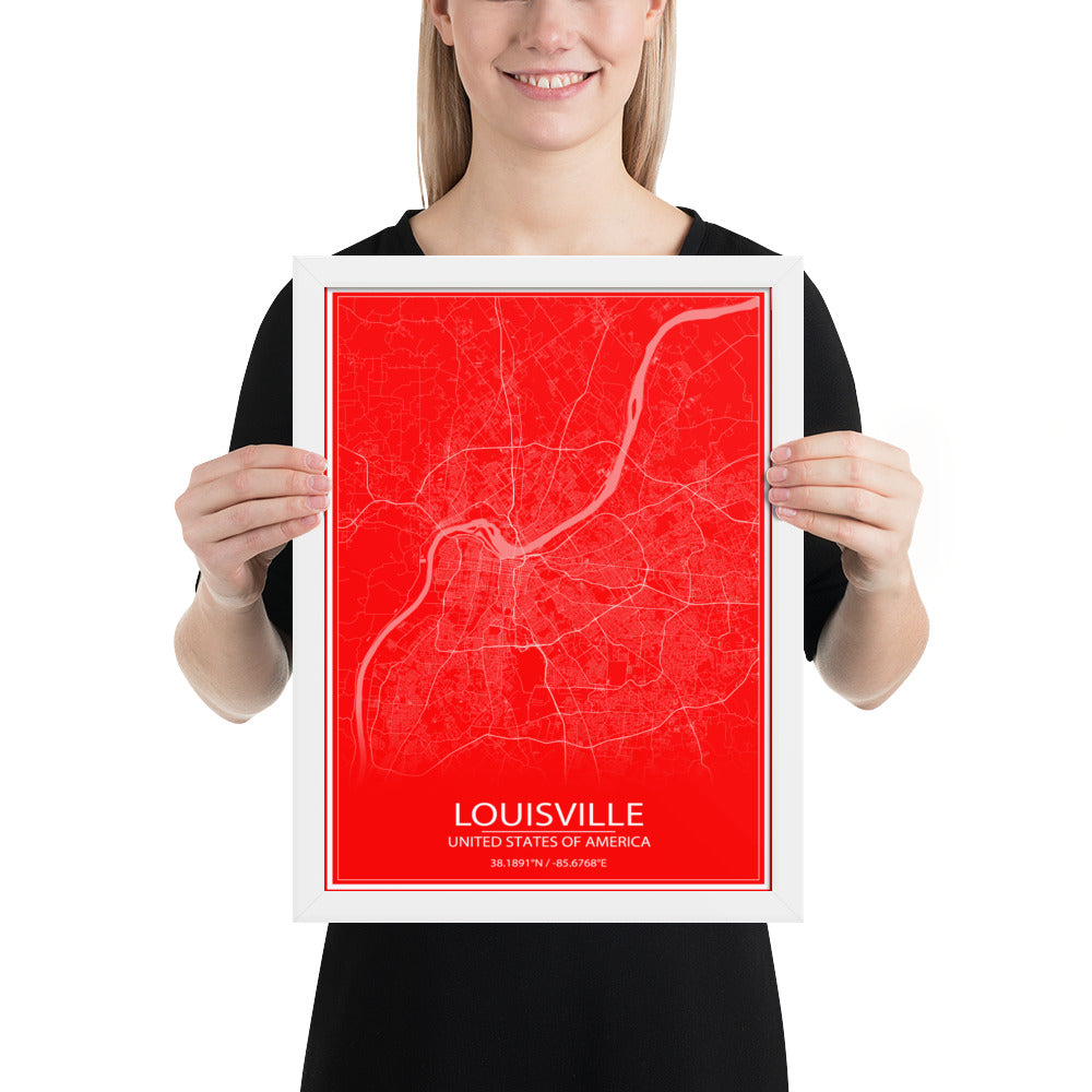 Louisville Red and White Framed Map