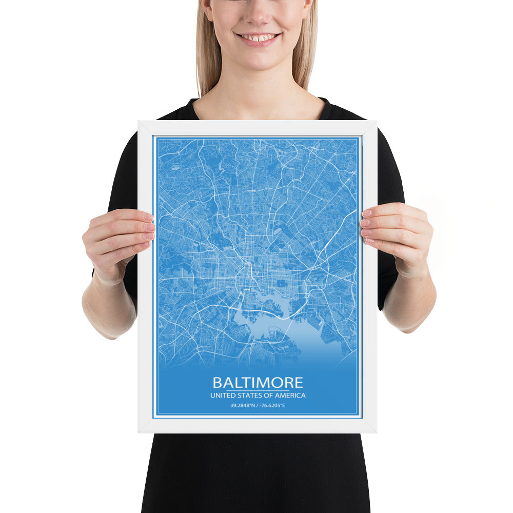 Baltimore Blue and White Framed Map