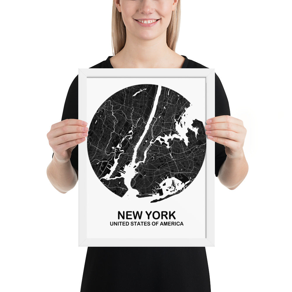 New York Circular Black Framed Map