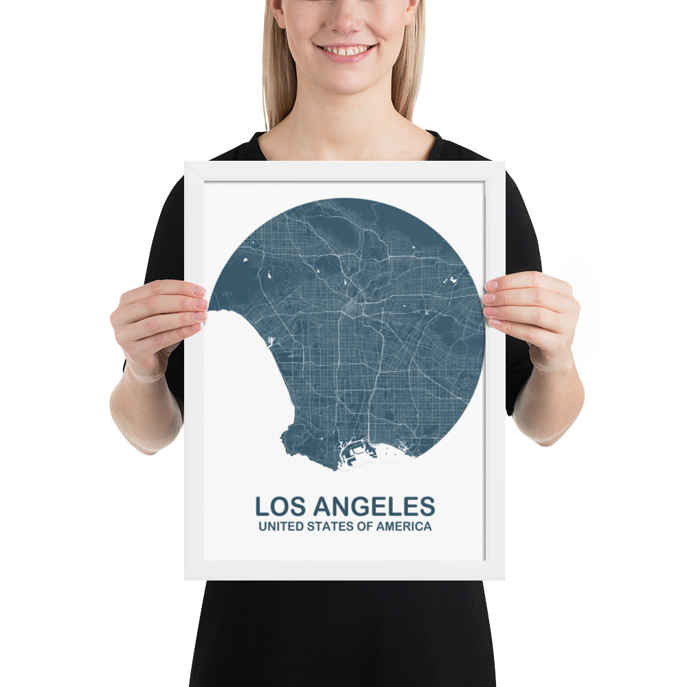 Los Angeles Circular Blue Framed Map