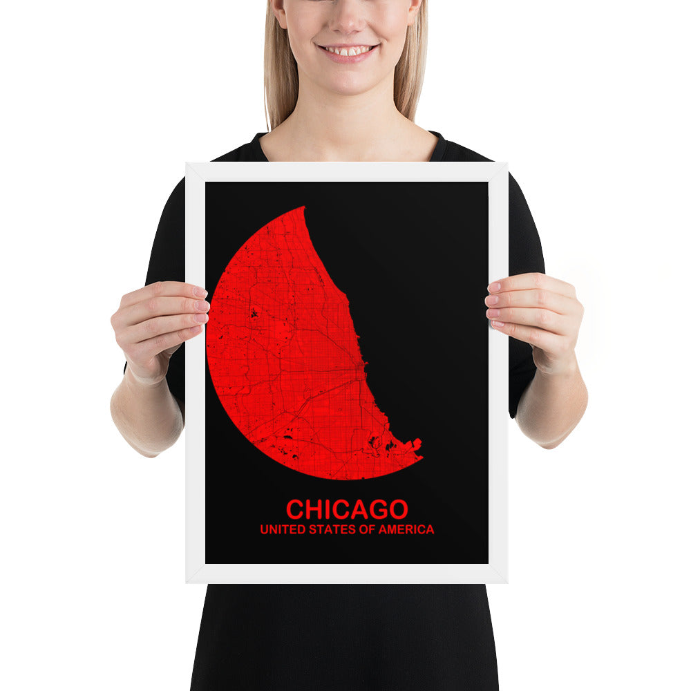 Chicago Circular Red Framed Map