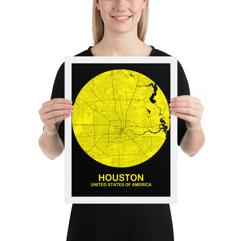 Houston Circular Yellow Framed Map