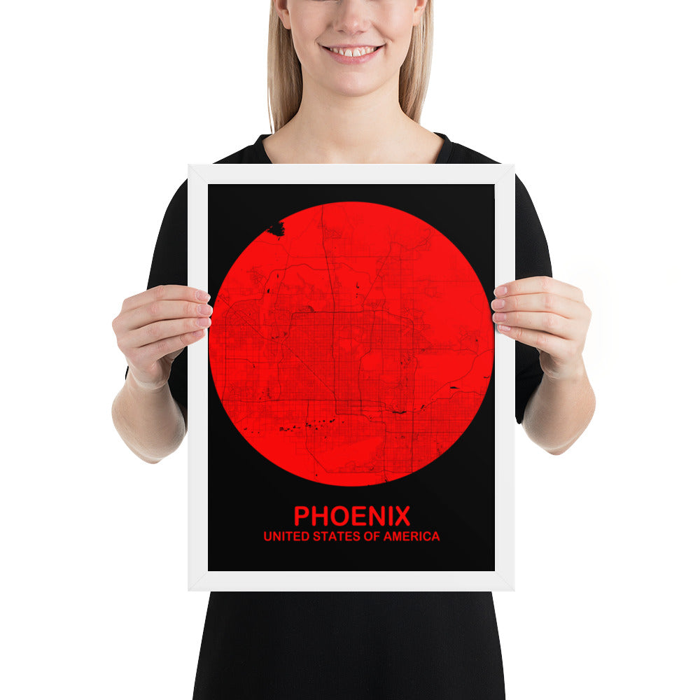 Phoenix Circular Red Framed Map