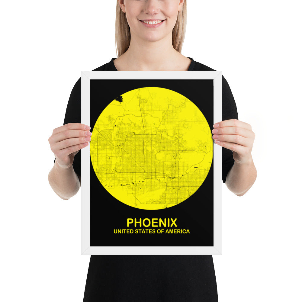 Phoenix Circular Yellow Framed Map