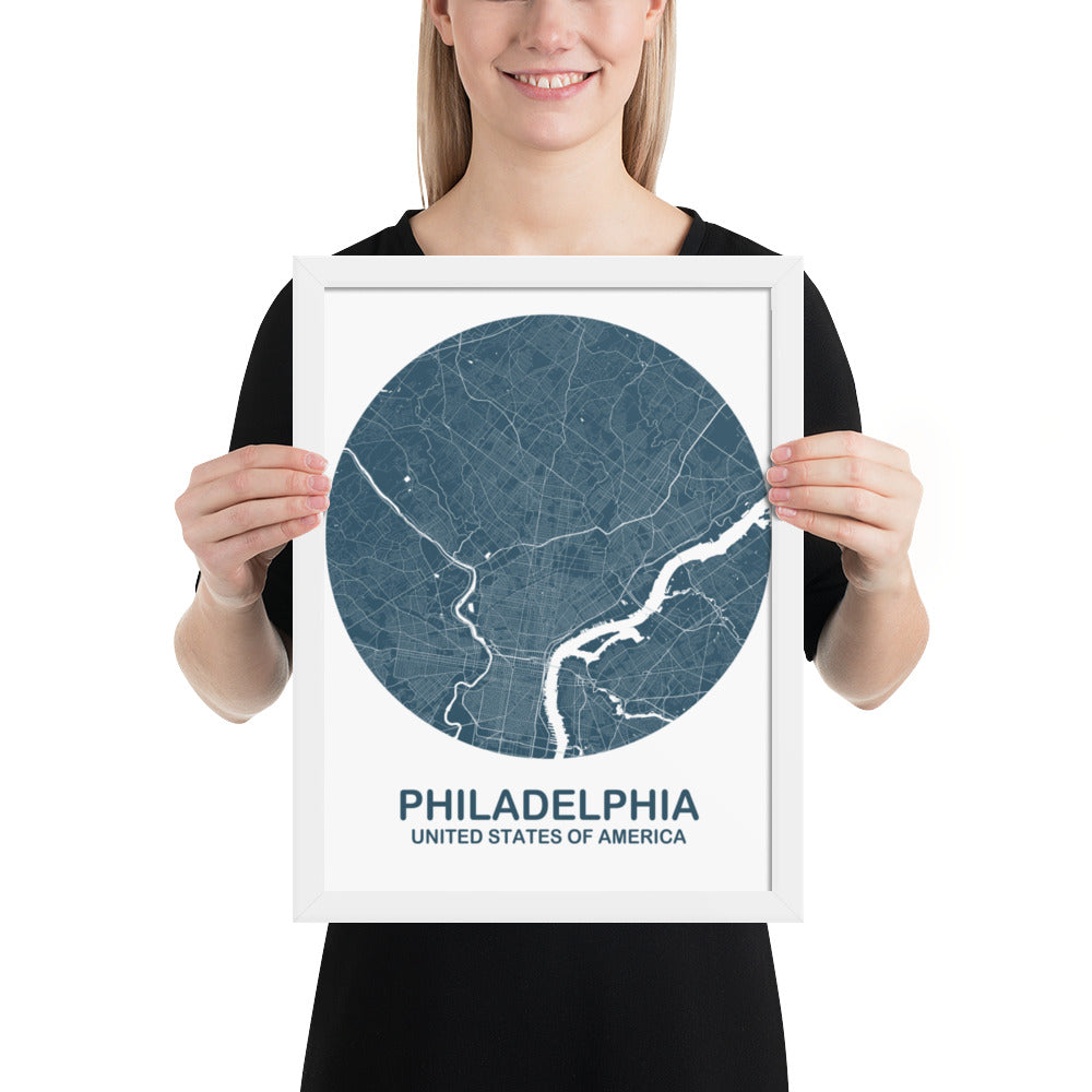 Philadelphia Circular Blue Framed Map