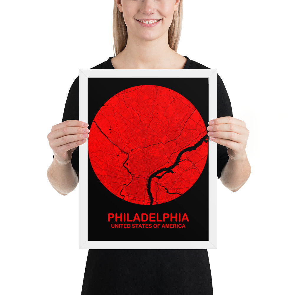 Philadelphia Circular Red Framed Map