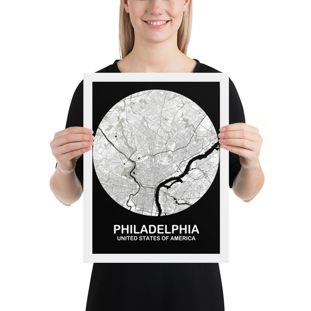 Philadelphia Circular White Framed Map