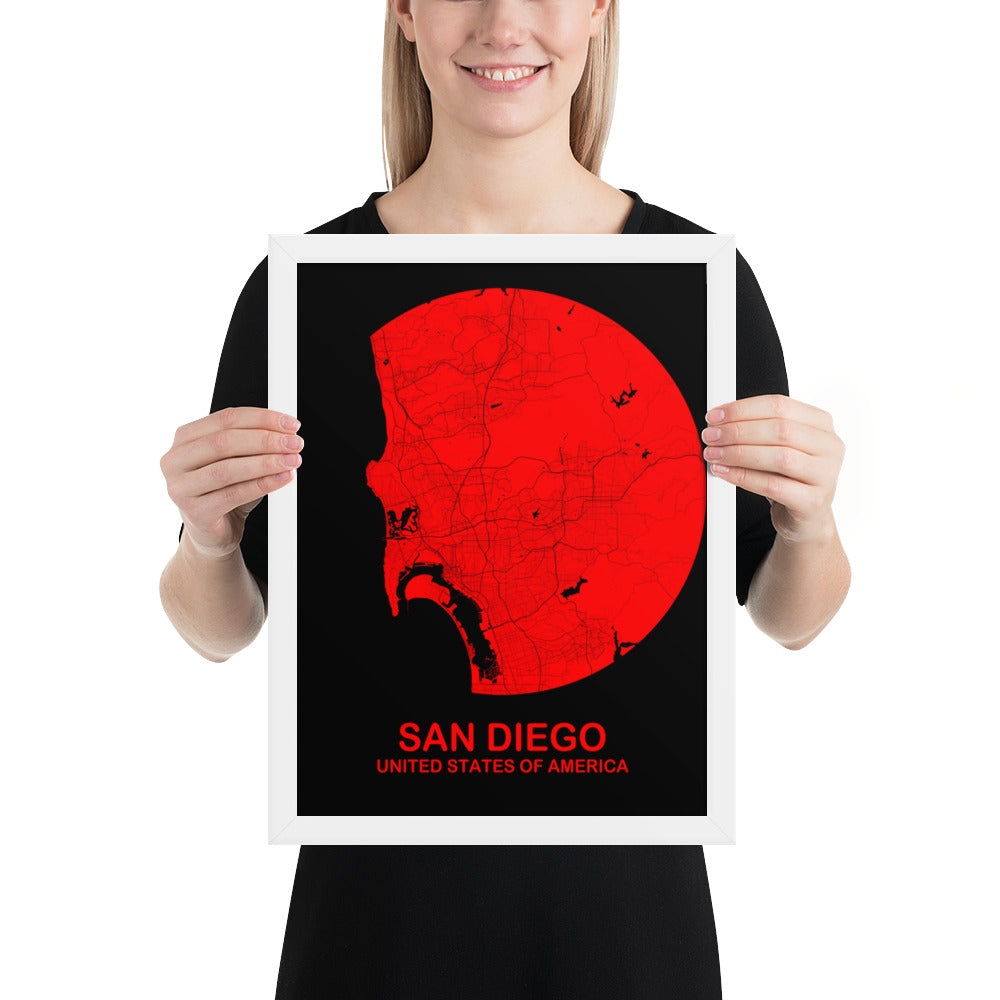 San Diego Circular Red Framed Map