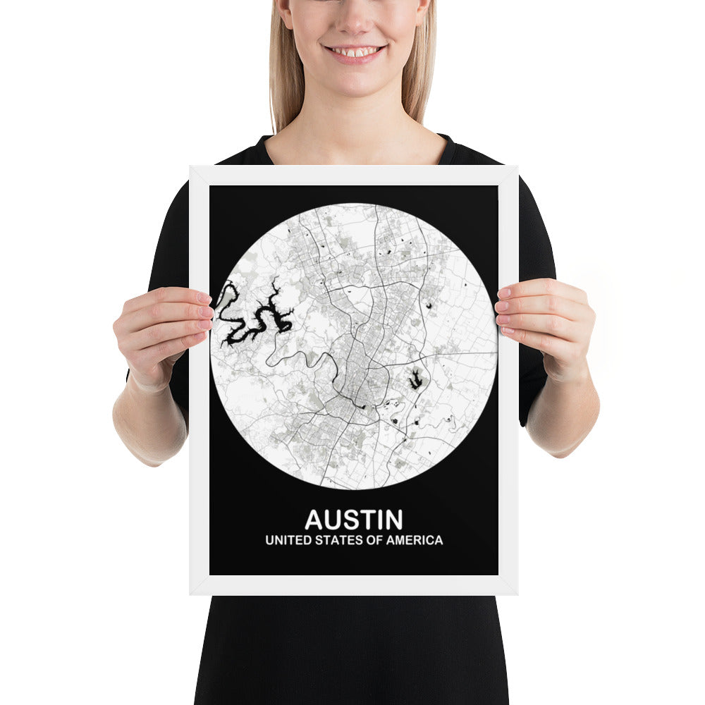 Austin Circular White Framed Map