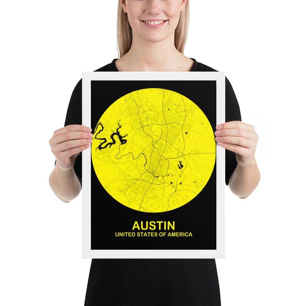 Austin Circular Yellow Framed Map