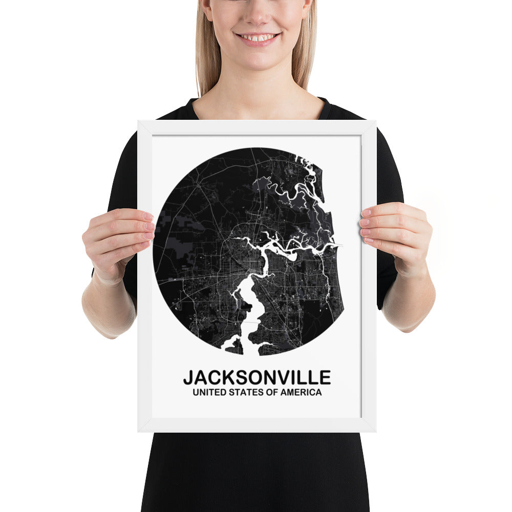 Jacksonville Circular Black Framed Map