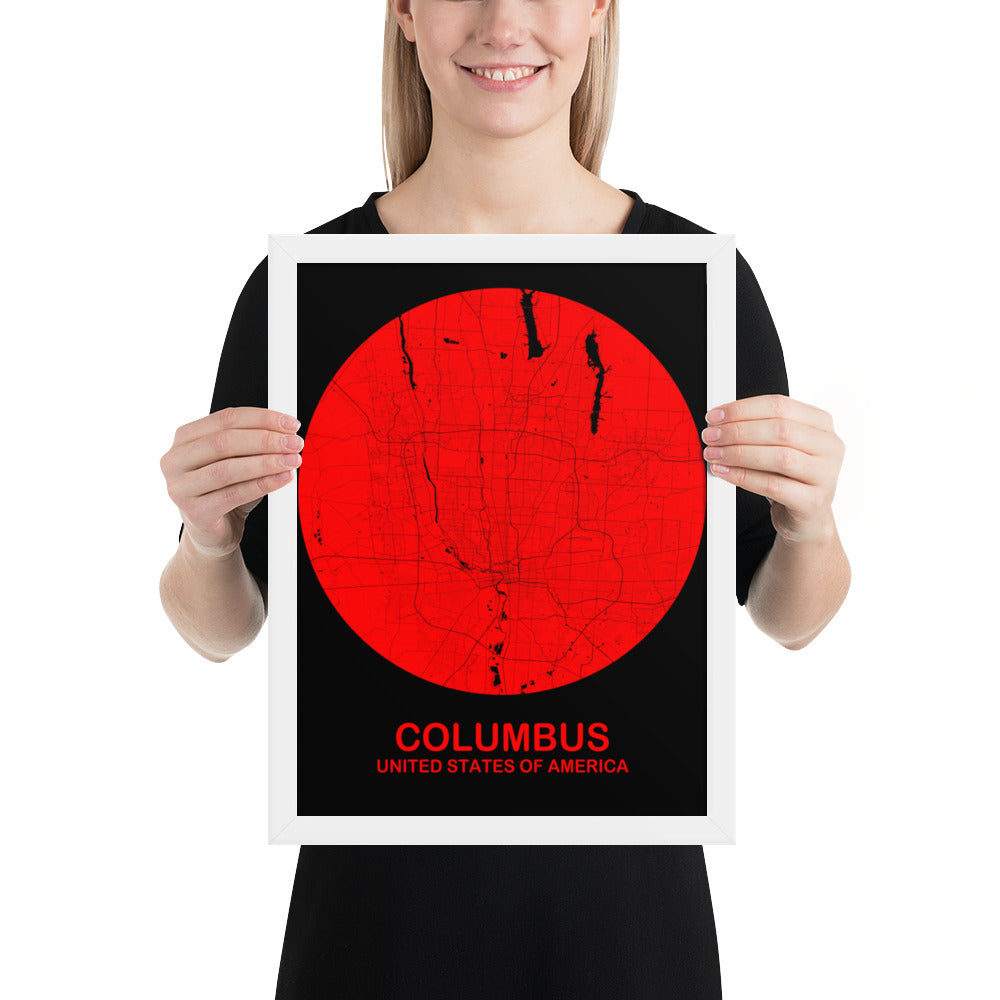 Columbus Circular Red Framed Map