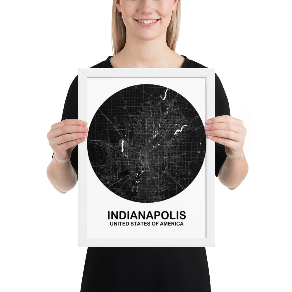 Indianapolis Circular Black Framed Map