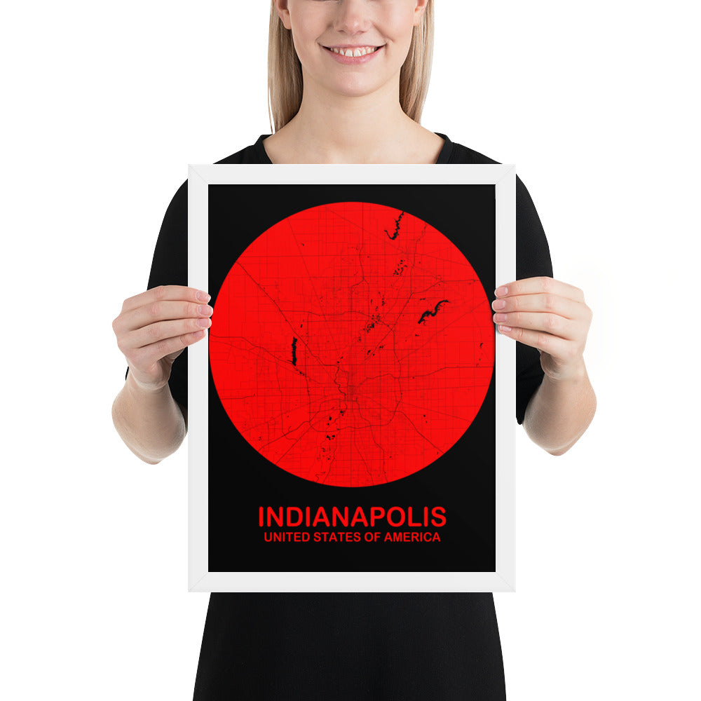 Indianapolis Circular Red Framed Map