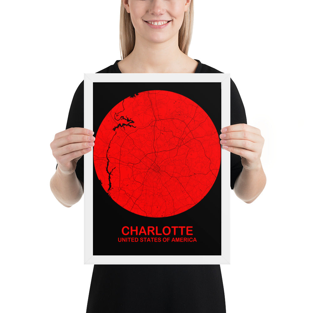 Charlotte Circular Red Framed Map