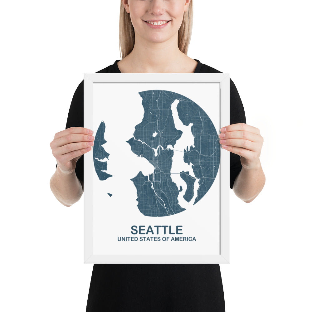 Seattle Circular Blue Framed Map