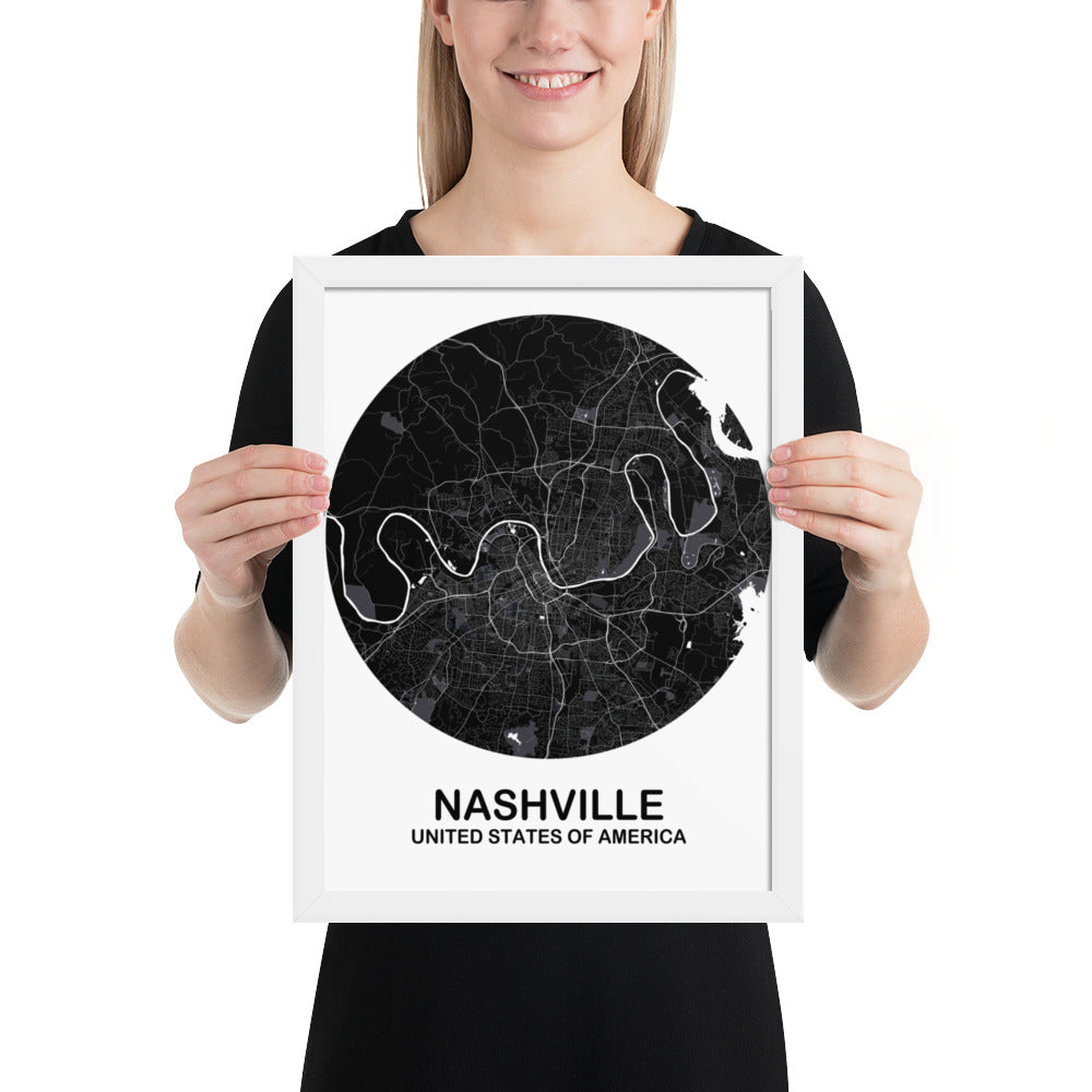 Nashville Circular Black Framed Map