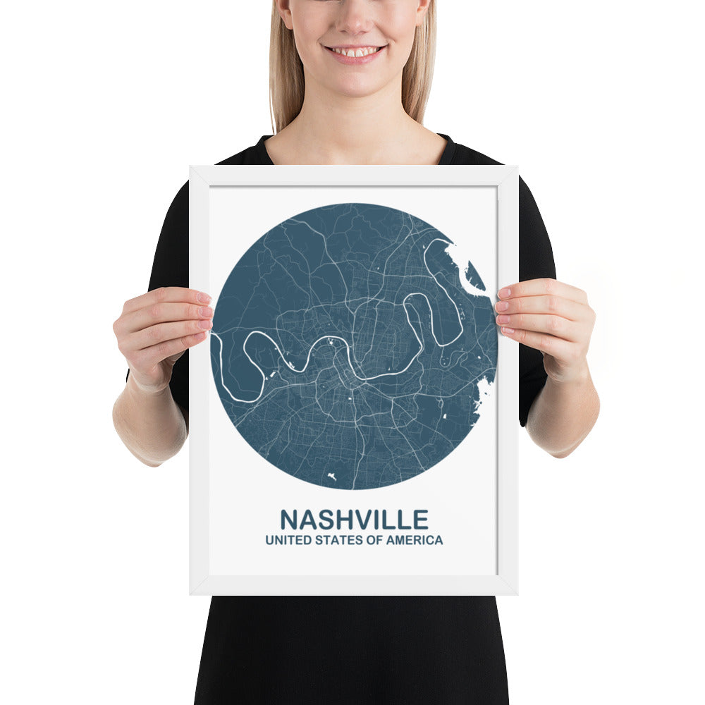 Nashville Circular Blue Framed Map