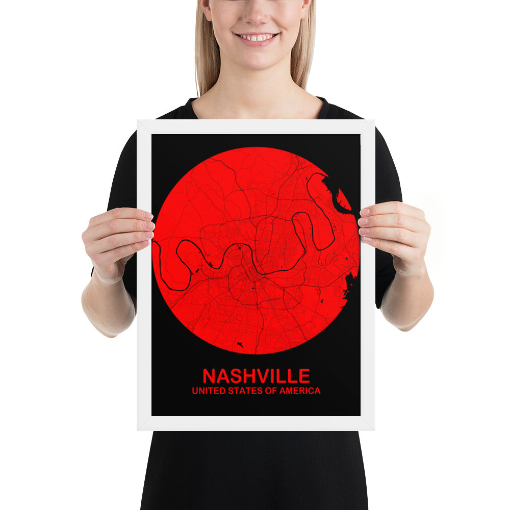 Nashville Circular Red Framed Map