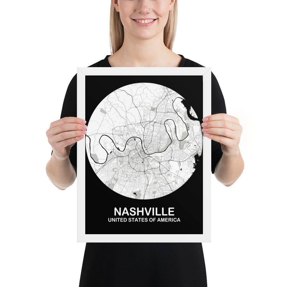 Nashville Circular White Framed Map